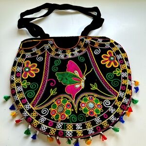 Ladies velvet handbag with traditional Indian handicraft work